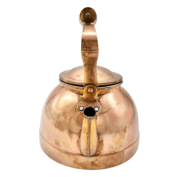 Vintage Copper Tea Kettle With Porcelain and Wooden Interchangeable Handles - Picture 6 of 9